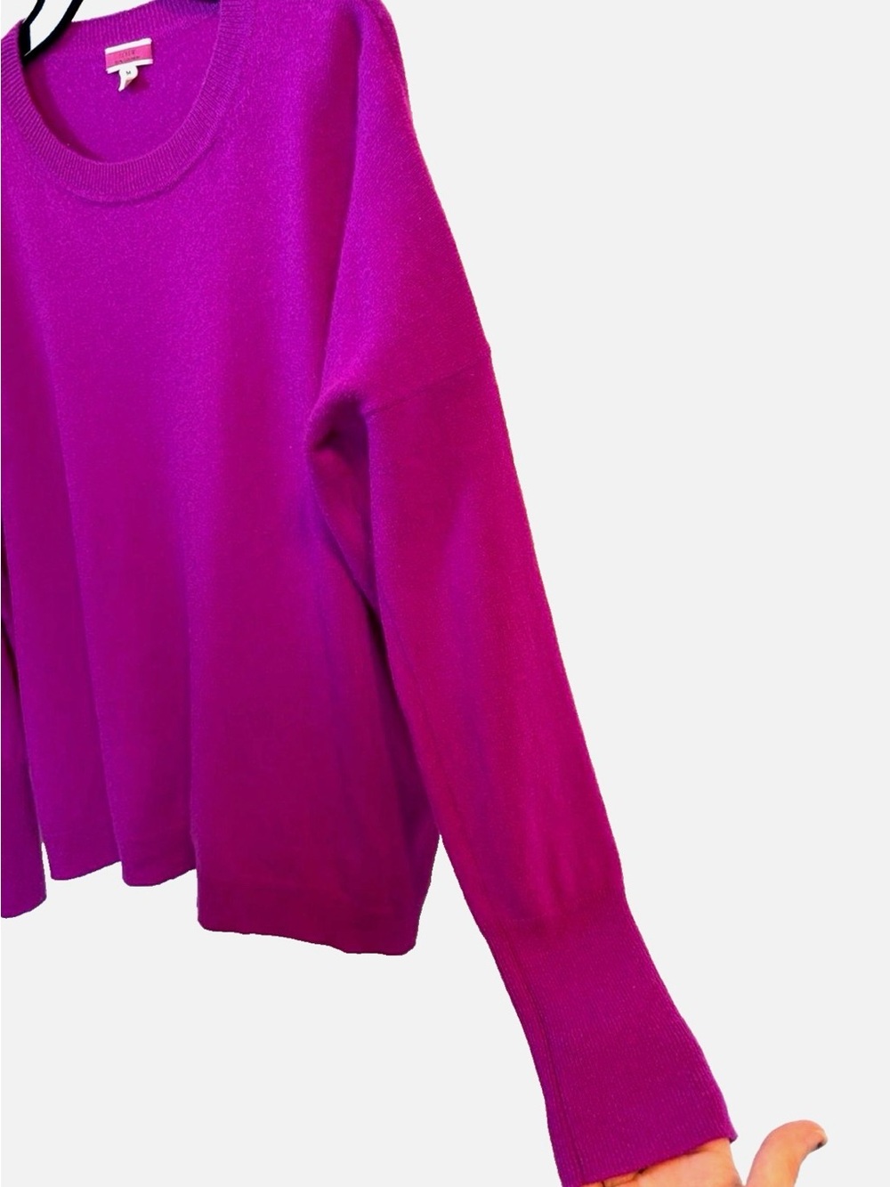 J.Crew 100% Cashmere Sweater M Fuchsia Pink Crew Neck Classic Knit - Picture 6 of 9